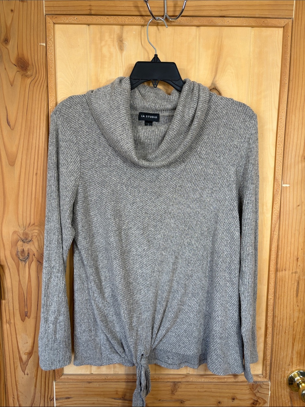 I.N. Studio Women's Gray Cowl Neck Tie-Front Sweater Top